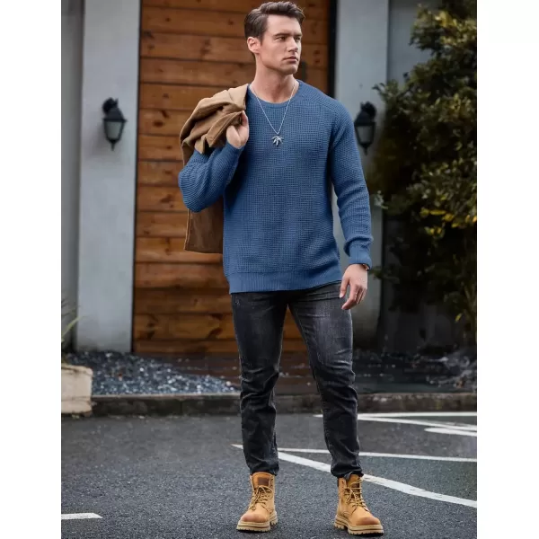 imageJMIERR Mens Crewneck Pullover Sweater Waffle Textured Knitted Sweaters Casual Loose Fit Sweaters with Ribbing EdgePrussian Blue