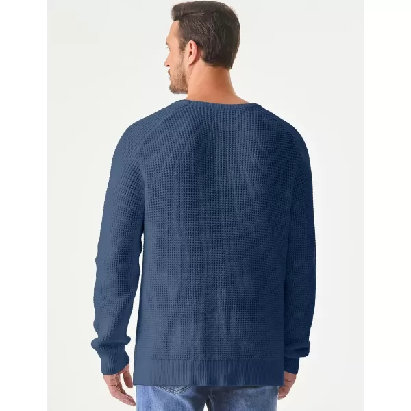 imageJMIERR Mens Crewneck Pullover Sweater Waffle Textured Knitted Sweaters Casual Loose Fit Sweaters with Ribbing EdgePrussian Blue