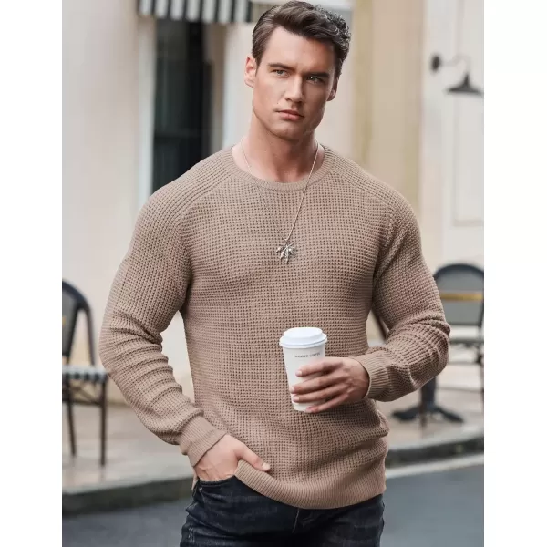 imageJMIERR Mens Crewneck Pullover Sweater Waffle Textured Knitted Sweaters Casual Loose Fit Sweaters with Ribbing EdgeSmoke Graykhaki