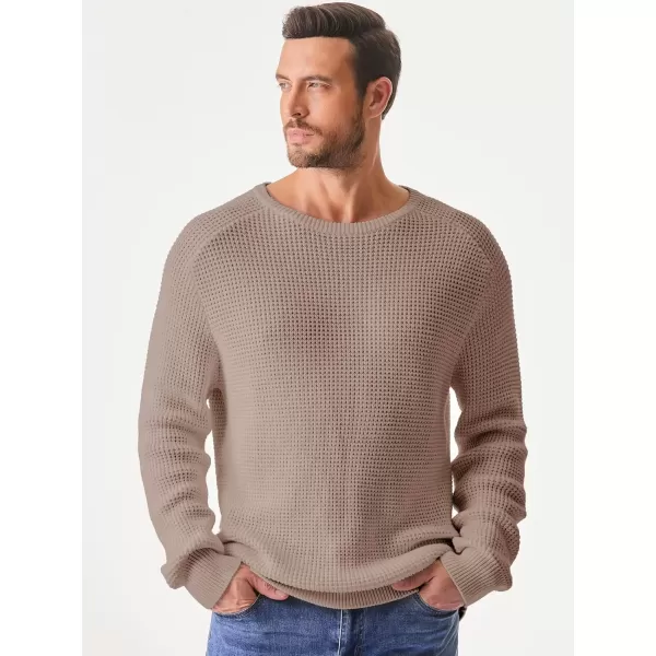 imageJMIERR Mens Crewneck Pullover Sweater Waffle Textured Knitted Sweaters Casual Loose Fit Sweaters with Ribbing EdgeSmoke Graykhaki