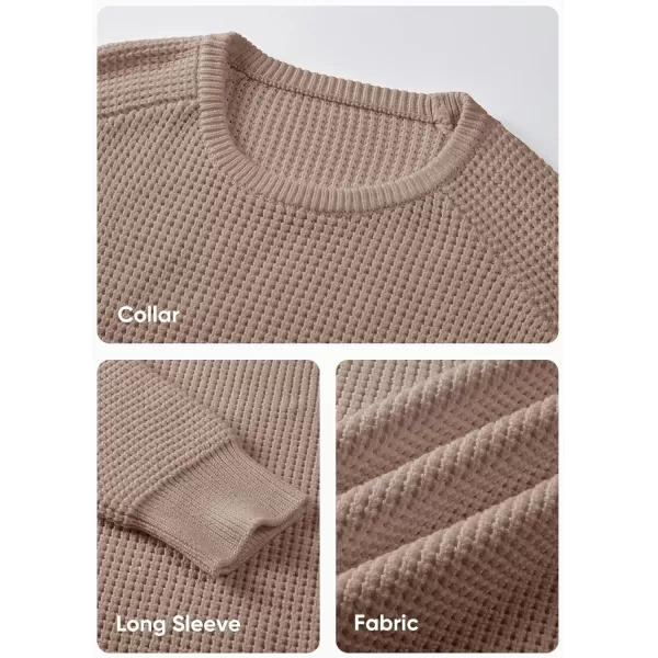 imageJMIERR Mens Crewneck Pullover Sweater Waffle Textured Knitted Sweaters Casual Loose Fit Sweaters with Ribbing EdgeSmoke Graykhaki