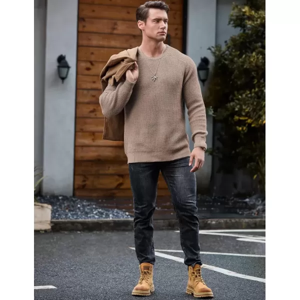 imageJMIERR Mens Crewneck Pullover Sweater Waffle Textured Knitted Sweaters Casual Loose Fit Sweaters with Ribbing EdgeSmoke Graykhaki