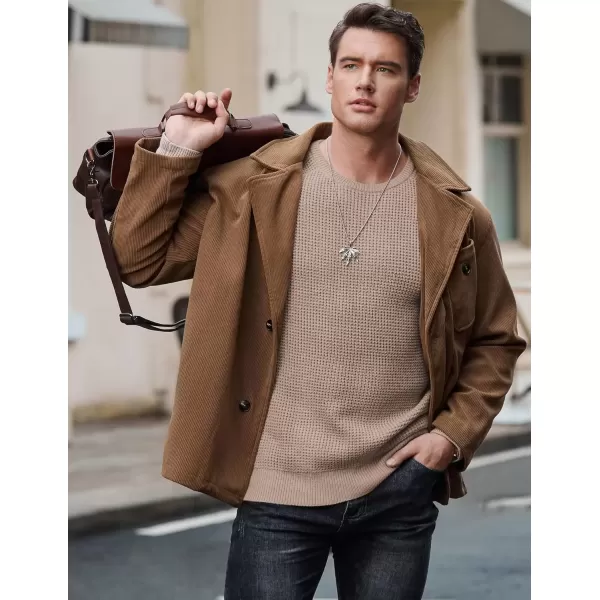 imageJMIERR Mens Crewneck Pullover Sweater Waffle Textured Knitted Sweaters Casual Loose Fit Sweaters with Ribbing EdgeSmoke Graykhaki