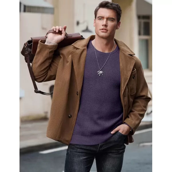 imageJMIERR Mens Crewneck Pullover Sweater Waffle Textured Knitted Sweaters Casual Loose Fit Sweaters with Ribbing EdgeViolet
