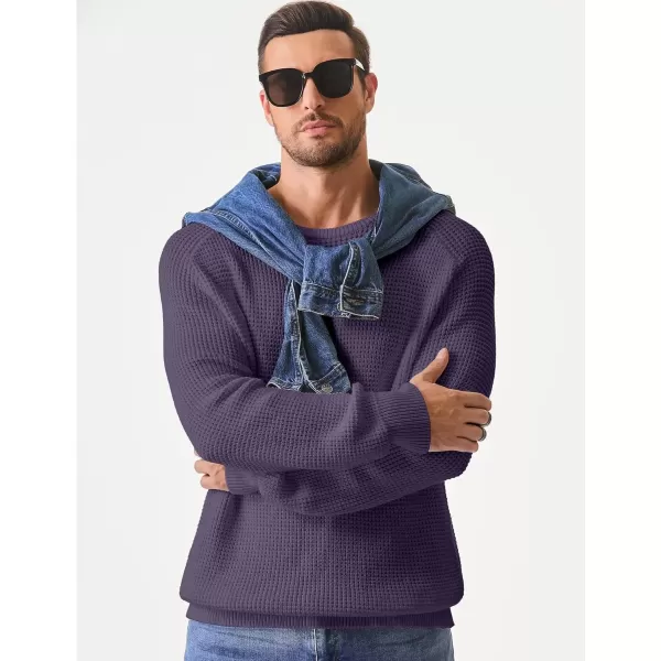 imageJMIERR Mens Crewneck Pullover Sweater Waffle Textured Knitted Sweaters Casual Loose Fit Sweaters with Ribbing EdgeViolet