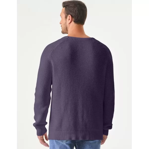 imageJMIERR Mens Crewneck Pullover Sweater Waffle Textured Knitted Sweaters Casual Loose Fit Sweaters with Ribbing EdgeViolet