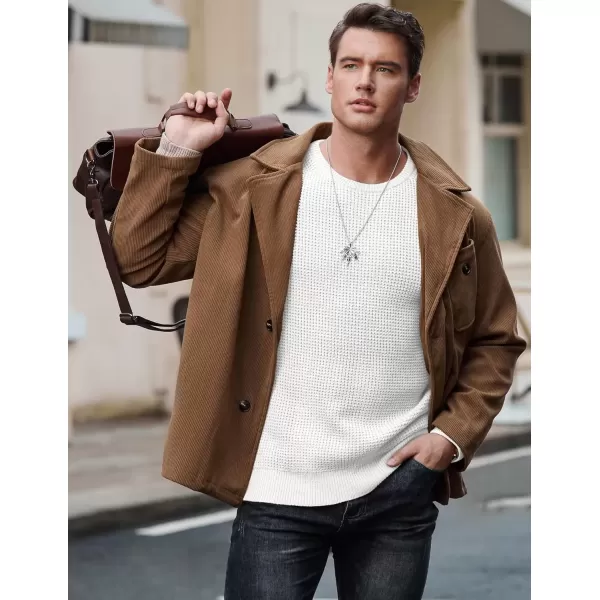 imageJMIERR Mens Crewneck Pullover Sweater Waffle Textured Knitted Sweaters Casual Loose Fit Sweaters with Ribbing EdgeWhite