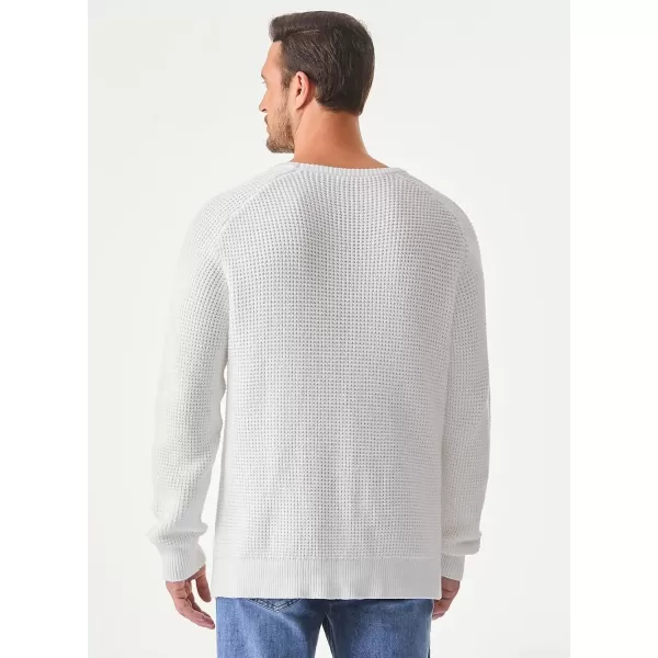 imageJMIERR Mens Crewneck Pullover Sweater Waffle Textured Knitted Sweaters Casual Loose Fit Sweaters with Ribbing EdgeWhite
