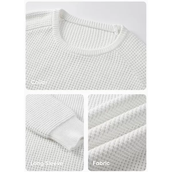 imageJMIERR Mens Crewneck Pullover Sweater Waffle Textured Knitted Sweaters Casual Loose Fit Sweaters with Ribbing EdgeWhite