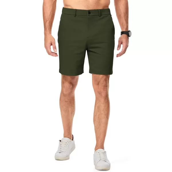 imageJMIERR Mens ClassicFit 7quot Chino Short Summer Stretch Waist Cotton Twill Casual Dress Shorts with Pockets7 Dark Green