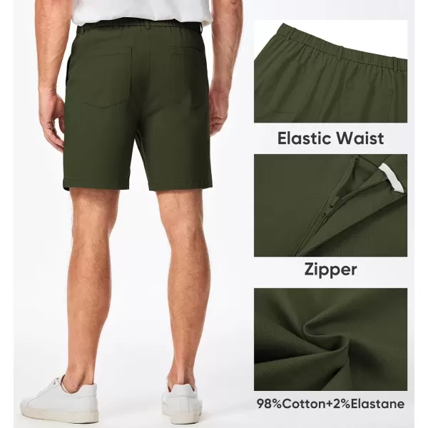 imageJMIERR Mens ClassicFit 7quot Chino Short Summer Stretch Waist Cotton Twill Casual Dress Shorts with Pockets7 Dark Green