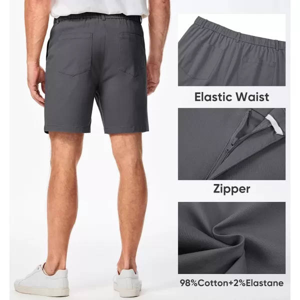 imageJMIERR Mens ClassicFit 7quot Chino Short Summer Stretch Waist Cotton Twill Casual Dress Shorts with Pockets7 Dark Grey