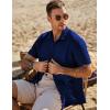 imageJMIERR Mens Seersucker Shirts Short Sleeve Casual Shirt Button Down Shirt Beach Summer Wedding TopsNavy Blue