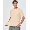 imageJMIERR Mens T Shirt Casual Solid Color Cotton Crewneck Stretch Short Sleeve Waffle Knit TeesParchment