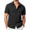 imageJMIERR Mens Seersucker Shirts Short Sleeve Casual Shirt Button Down Shirt Beach Summer Wedding TopsBlack