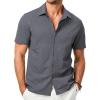 imageJMIERR Mens Seersucker Shirts Short Sleeve Casual Shirt Button Down Shirt Beach Summer Wedding TopsDark Grey