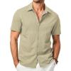 imageJMIERR Mens Seersucker Shirts Short Sleeve Casual Shirt Button Down Shirt Beach Summer Wedding TopsKhaki