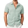 imageJMIERR Mens Seersucker Shirts Short Sleeve Casual Shirt Button Down Shirt Beach Summer Wedding TopsLight Green