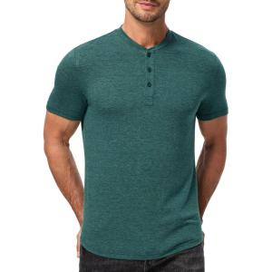 imageJMIERR Mens Muscle Henley Shirts Casual Short Sleeve Basic Button Longline TShirt Gym Workout Athletic Tee0 Green