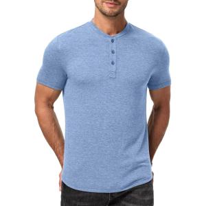 imageJMIERR Mens Muscle Henley Shirts Casual Short Sleeve Basic Button Longline TShirt Gym Workout Athletic Tee01 Blue