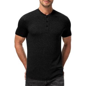 imageJMIERR Mens Muscle Henley Shirts Casual Short Sleeve Basic Button Longline TShirt Gym Workout Athletic TeeBlack