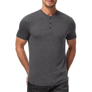 imageJMIERR Mens Muscle Henley Shirts Casual Short Sleeve Basic Button Longline TShirt Gym Workout Athletic TeeDark Grey