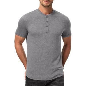 imageJMIERR Mens Muscle Henley Shirts Casual Short Sleeve Basic Button Longline TShirt Gym Workout Athletic TeeGrey