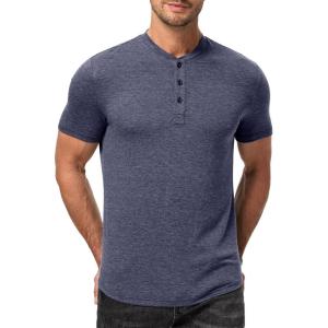 imageJMIERR Mens Muscle Henley Shirts Casual Short Sleeve Basic Button Longline TShirt Gym Workout Athletic TeeNavy Blue