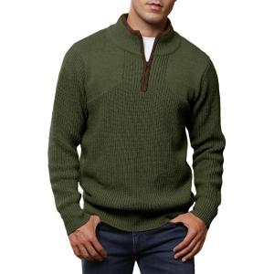imageJMIERR Mens Quarter Zip Sweater Lightweight Mock Neck Casual Long Sleeve Knitted Solid Pullover SweatersA1 Green