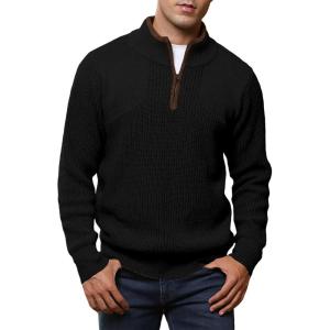 imageJMIERR Mens Quarter Zip Sweater Lightweight Mock Neck Casual Long Sleeve Knitted Solid Pullover SweatersA2 Black