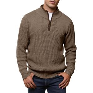 imageJMIERR Mens Quarter Zip Sweater Lightweight Mock Neck Casual Long Sleeve Knitted Solid Pullover SweatersA3 Brown