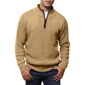 imageJMIERR Mens Quarter Zip Sweater Lightweight Mock Neck Casual Long Sleeve Knitted Solid Pullover SweatersA4 Khaki