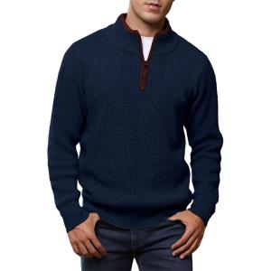 imageJMIERR Mens Quarter Zip Sweater Lightweight Mock Neck Casual Long Sleeve Knitted Solid Pullover SweatersA5 Navy Blue