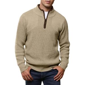 imageJMIERR Mens Quarter Zip Sweater Lightweight Mock Neck Casual Long Sleeve Knitted Solid Pullover SweatersA5 Shallow Khaki