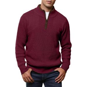 imageJMIERR Mens Quarter Zip Sweater Lightweight Mock Neck Casual Long Sleeve Knitted Solid Pullover SweatersA6 Biking Red