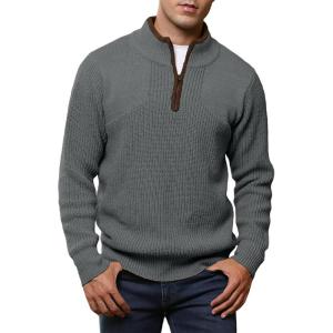 imageJMIERR Mens Quarter Zip Sweater Lightweight Mock Neck Casual Long Sleeve Knitted Solid Pullover SweatersA7 Dark Grey