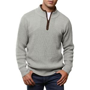 imageJMIERR Mens Quarter Zip Sweater Lightweight Mock Neck Casual Long Sleeve Knitted Solid Pullover SweatersA8 Medium Grey