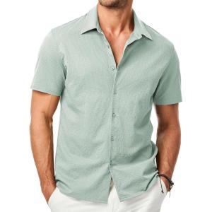 imageJMIERR Mens Seersucker Shirts Short Sleeve Casual Shirt Button Down Shirt Beach Summer Wedding TopsLight Green