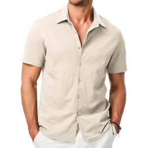 imageJMIERR Mens Seersucker Shirts Short Sleeve Casual Shirt Button Down Shirt Beach Summer Wedding TopsLight Grey