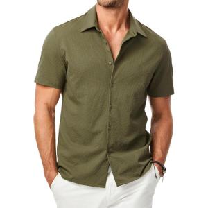 imageJMIERR Mens Seersucker Shirts Short Sleeve Casual Shirt Button Down Shirt Beach Summer Wedding TopsMoss Green