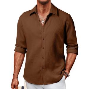 imageJMIERR Mens Shirt Waffle Button Down Shirts Long Sleeve Casual Work Dress ShirtB Brown