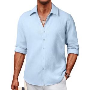 imageJMIERR Mens Shirt Waffle Button Down Shirts Long Sleeve Casual Work Dress ShirtB Light Blue