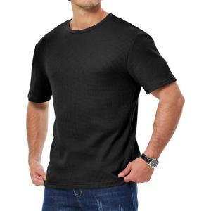 imageJMIERR Mens T Shirt Casual Solid Color Cotton Crewneck Stretch Short Sleeve Waffle Knit TeesBlack