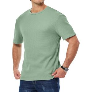 imageJMIERR Mens T Shirt Casual Solid Color Cotton Crewneck Stretch Short Sleeve Waffle Knit TeesGrass Green