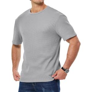 imageJMIERR Mens T Shirt Casual Solid Color Cotton Crewneck Stretch Short Sleeve Waffle Knit TeesGrey