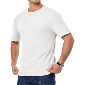 imageJMIERR Mens T Shirt Casual Solid Color Cotton Crewneck Stretch Short Sleeve Waffle Knit TeesWhite