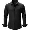 imageJMIERR Mens Button Down Dress Shirts Textured Long Sleeve Casual Hawaiian Beach Shirt with PocketBlack
