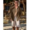 imageJMIERR Mens Button Down Dress Shirts Textured Long Sleeve Casual Hawaiian Beach Shirt with PocketBrown