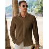 imageJMIERR Mens Button Down Dress Shirts Textured Long Sleeve Casual Hawaiian Beach Shirt with PocketBrown