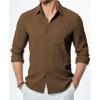 imageJMIERR Mens Button Down Dress Shirts Textured Long Sleeve Casual Hawaiian Beach Shirt with PocketBrown